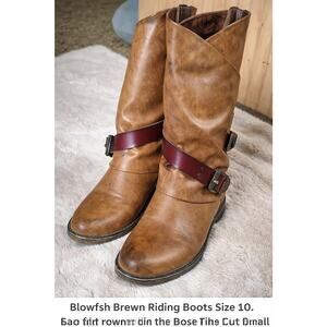 Blowfish Women’s Size 10 Brown Distressed Boots Buckle Strap Mid Calf Casual